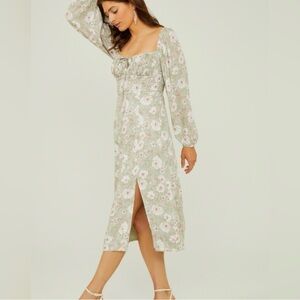 Altar'd State Sage Floral Long Sleeve Midi Dress